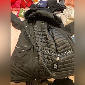 Guess coat, fur hood